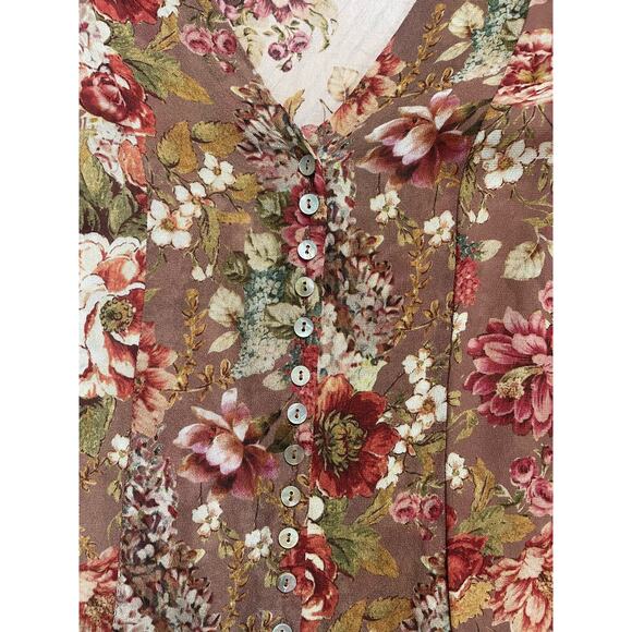Zara Multicolor Floral Puff Sleeve Button Down V-neck Blouse Size XS X-Small - Picture 4 of 5